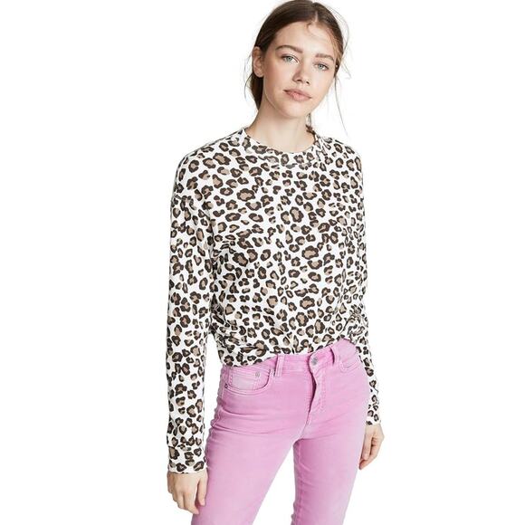 NWOT MONROW Sweatshirt XS Oversized Cheetah-Animal-Print Long Sleeve Cotton - Picture 1 of 9